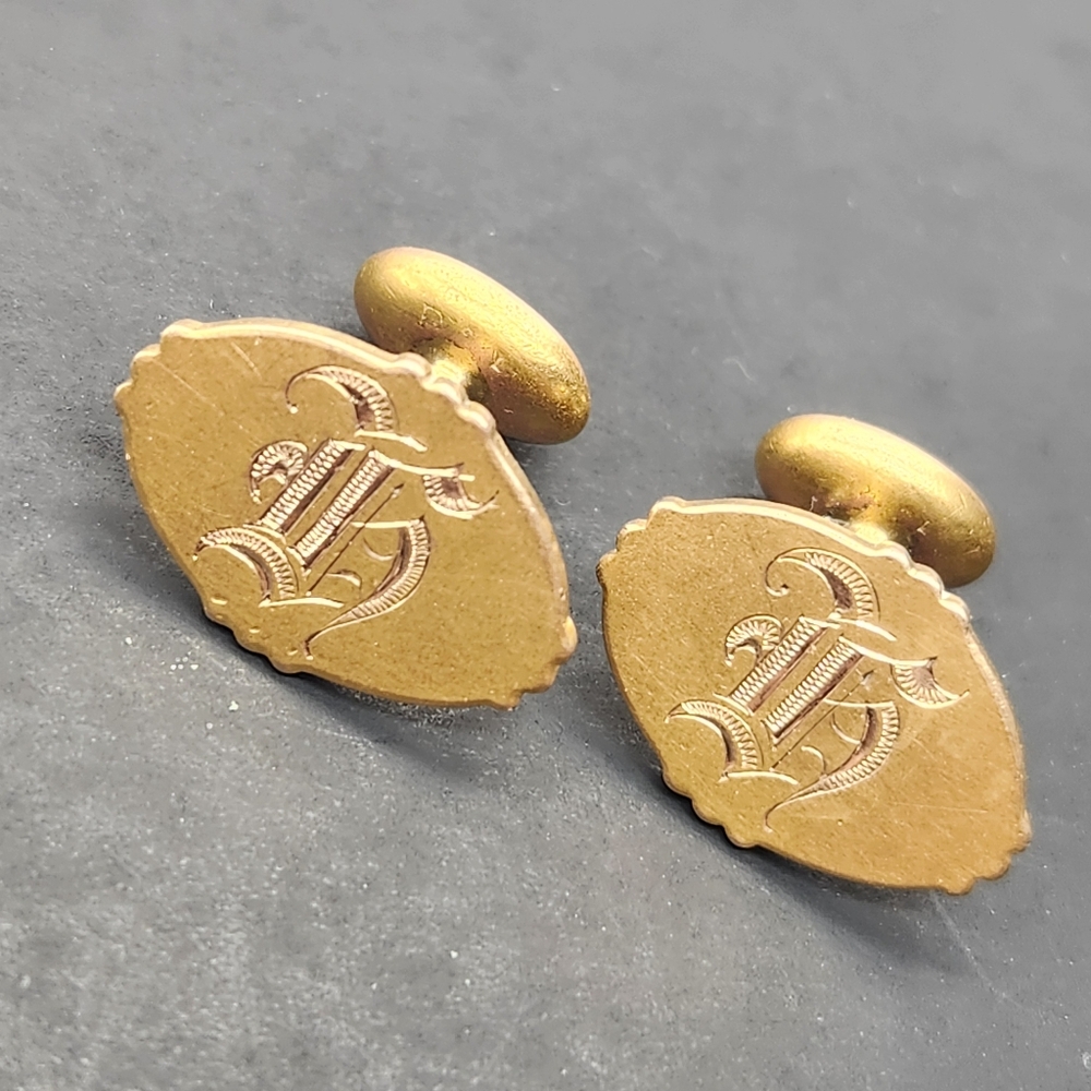 Vintage R&F cufflinks men's monogram golden whale back formal wedding prom gift